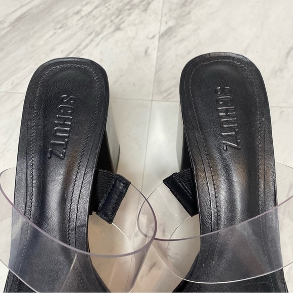 Schutz Ariella Platform Vinyl Black Block Heel Sandal 10 1/2 - Picture 12 of 14